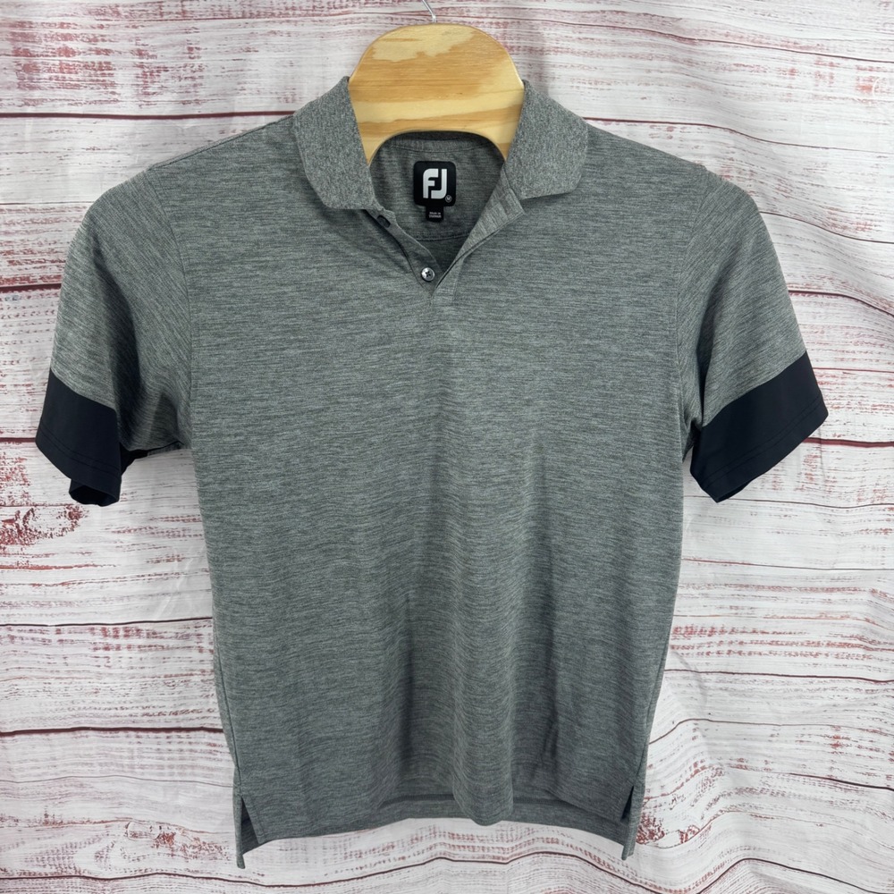 FootJoy Golf Polo Shirt Mens Medium Grey Heather Black Short Sleeve Performance